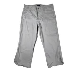 NYDJ Jeans Capri Crop Pants Sz 14 Feather Tan Cream Embellished Hem Lift Tuck